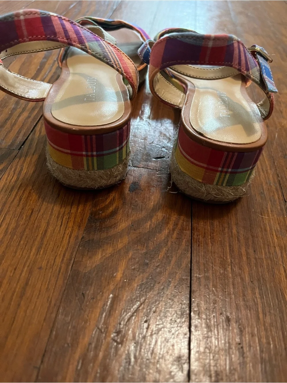 Talbots Multicolor Madras Plaid Open-Toe Slingback Espadrille Sandals